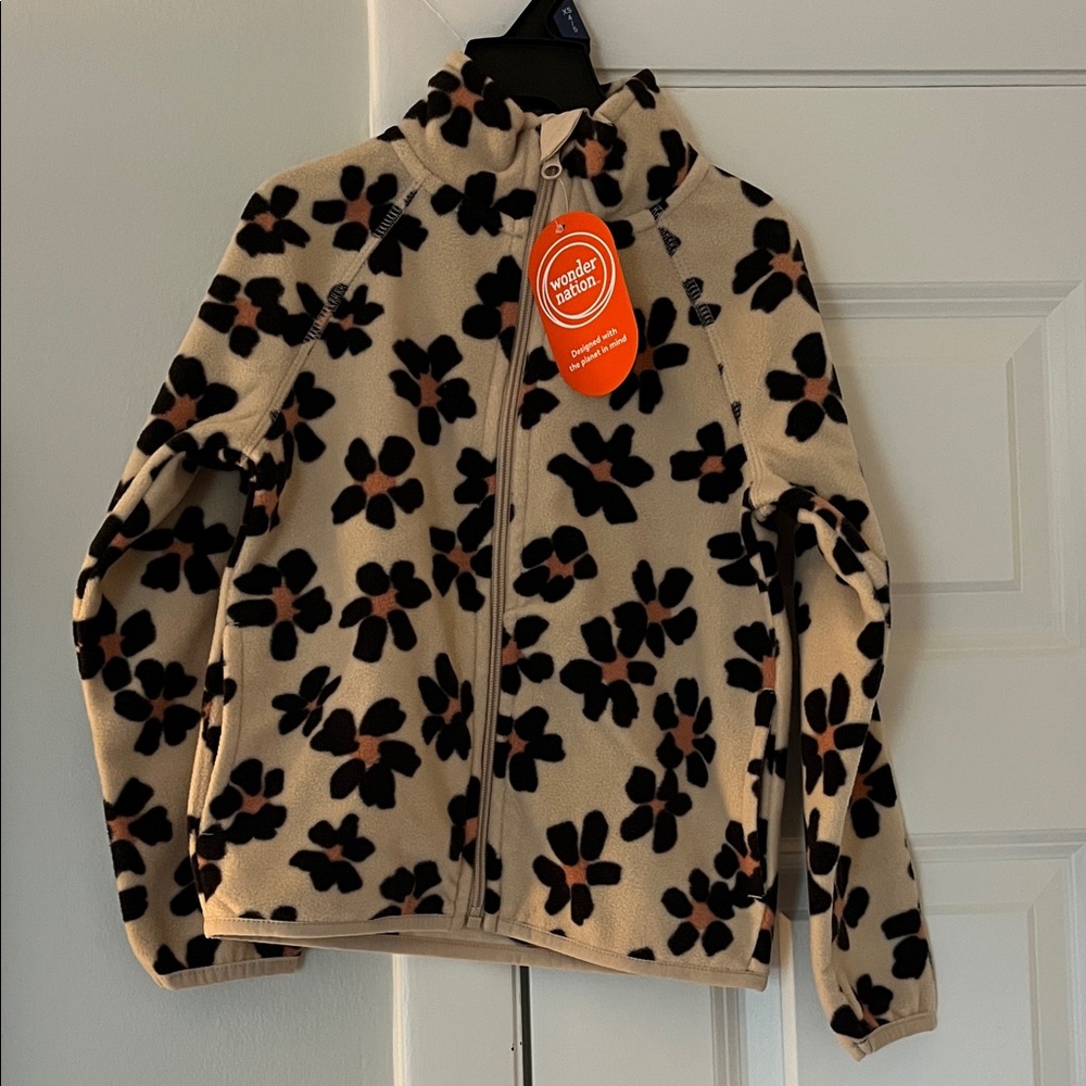 Wonder Nation Kids' Floral Fleece Jacket - Cream and Black, Size XS, NWT